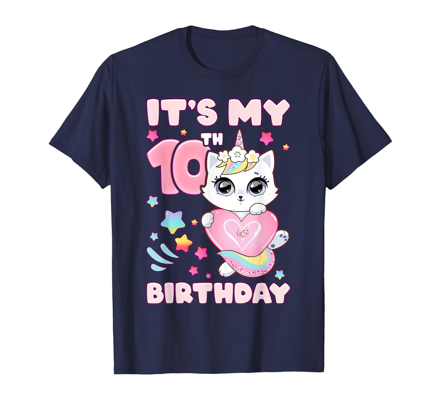 Birthday girl 10 years old, cat, unicorn, 10th birthday T-Shirt