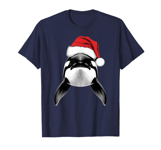 Joyful Orca Santa on Orca Christmas T-Shirt