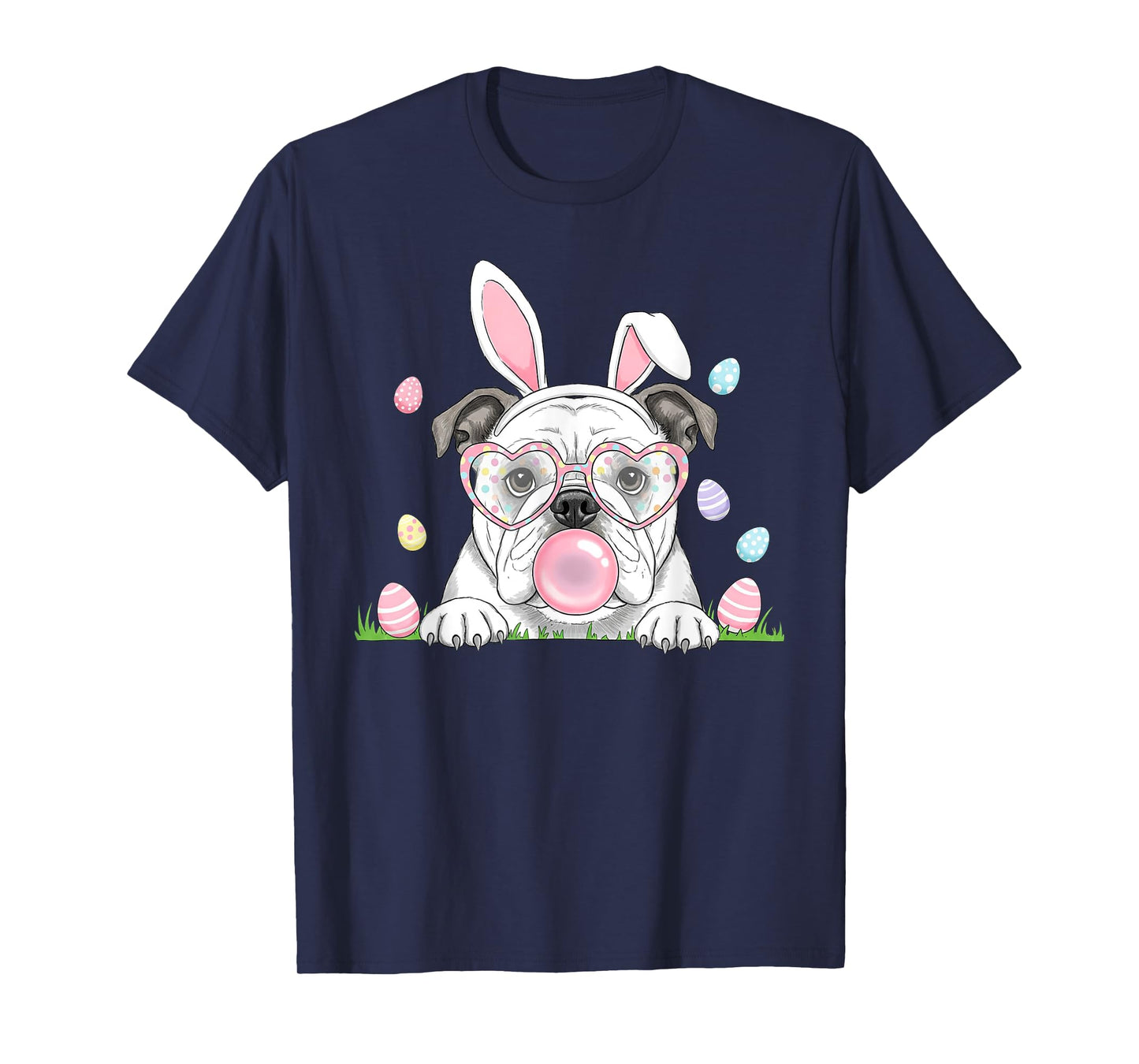 English Bulldog Bunny Bubble Gum Easter Day Womens Mens Kids T-Shirt