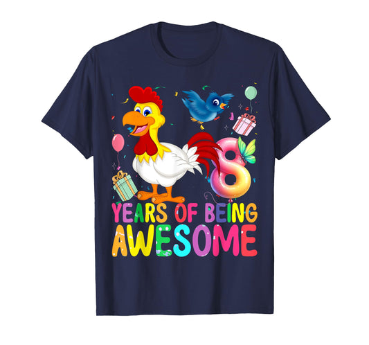 8 Years Old Chicken 8th Birthday Girl Chicken Party T-Shirt