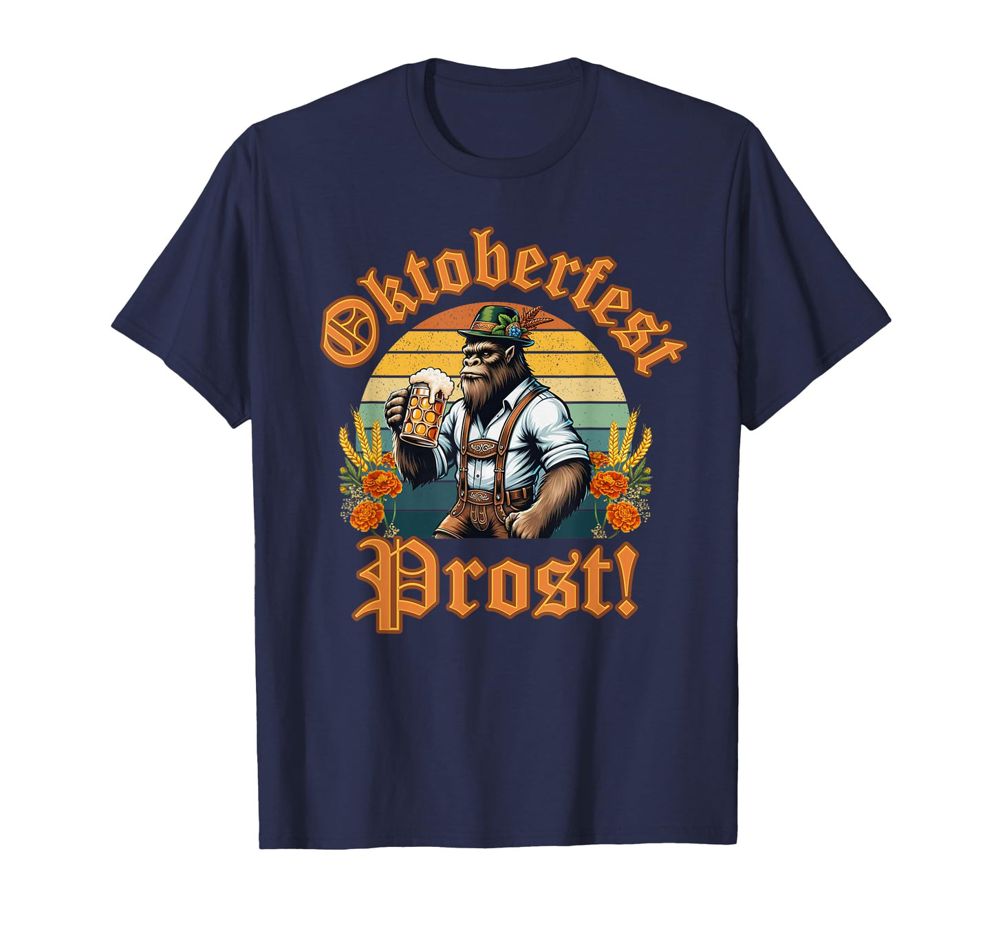 German Bigfoot Lederhosen Oktoberfest Men Prost Beer Mug T-Shirt