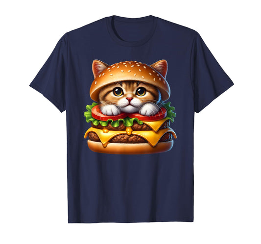 Funny Fast Food Cat Burger Lover Cute Cats Cheeseburger Men Women Kids T-Shirt
