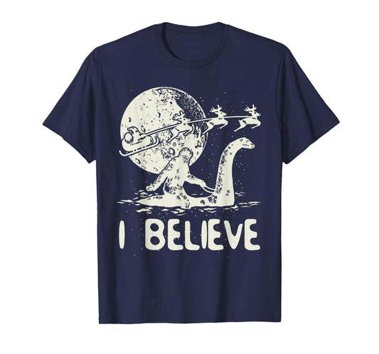 Bigfoot Sasquatch Riding Loch Ness Monster Christmas T-Shirt