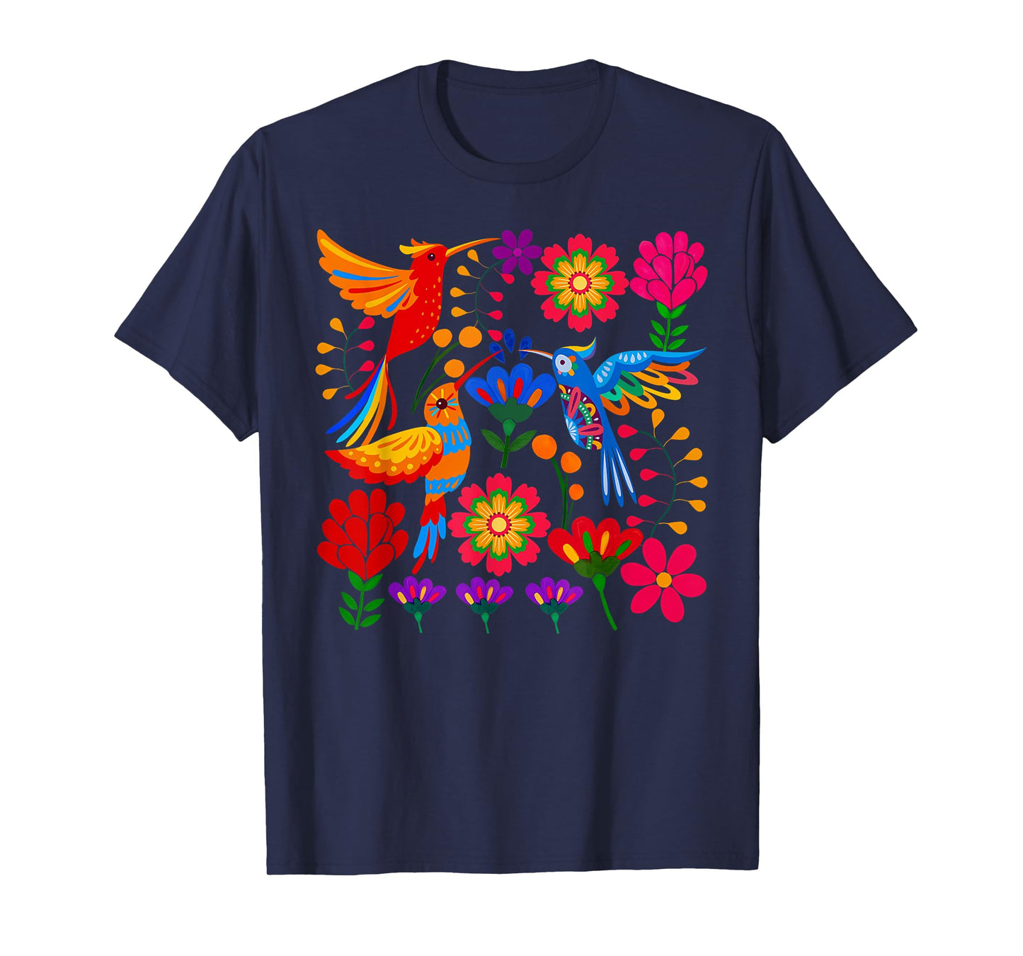 Hummingbird Colorful Mexican Flowers Floral Nature Lover T-Shirt