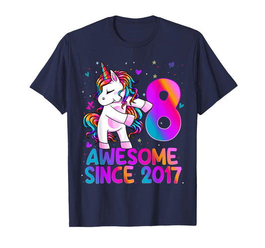 Flossing Unicorn 8 Year Old 8th Birthday Girl Unicorn Party T-Shirt