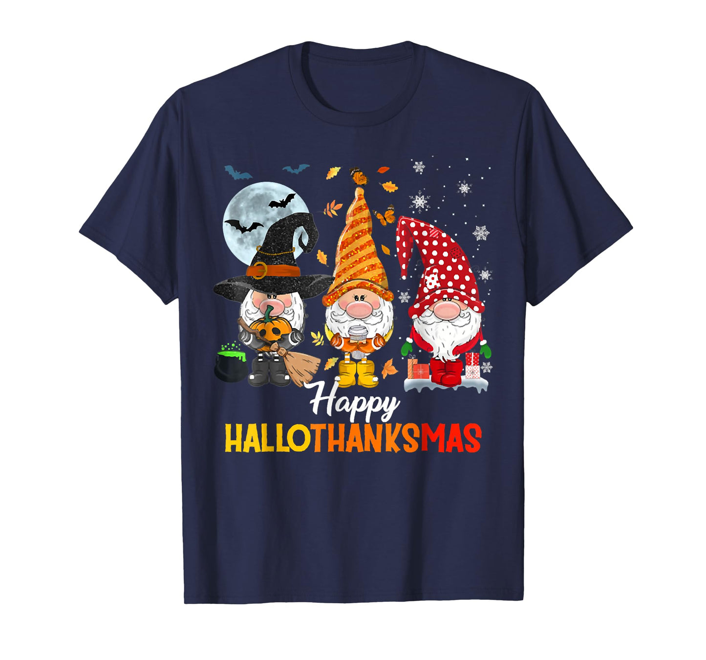 Gnomes Lover Halloween Merry Christmas Happy Hallothanksmas T-Shirt
