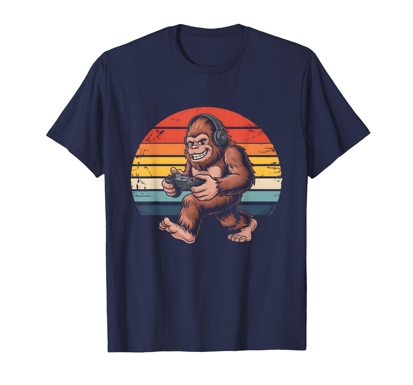Retro Bigfoot Gamer Playing Console Video Games Sasquatch T-Shirt