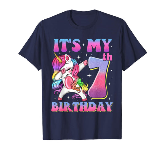 It's My 7th Birthday Dabbing Unicorn 7 Year Old Girls Kids T-Shirt