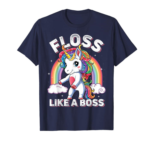 Unicorn Floss Like A Boss T shirt Girls Rainbow Flossing Tee T-Shirt