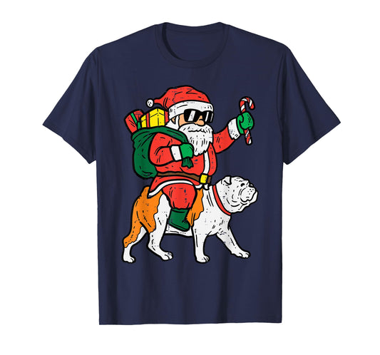 Santa Riding English Bulldog Christmas Xmas T-Shirt for Men Women Kids