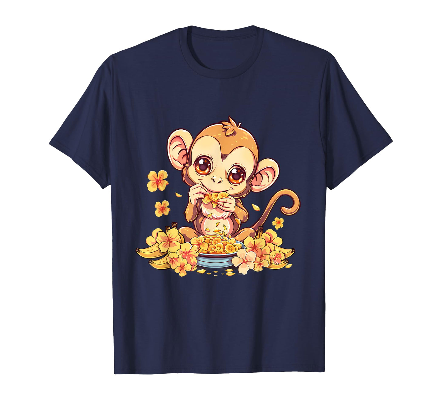 Banana Monkey Floral Bananas Fruit Artwork Cute Monkey T-Shirt