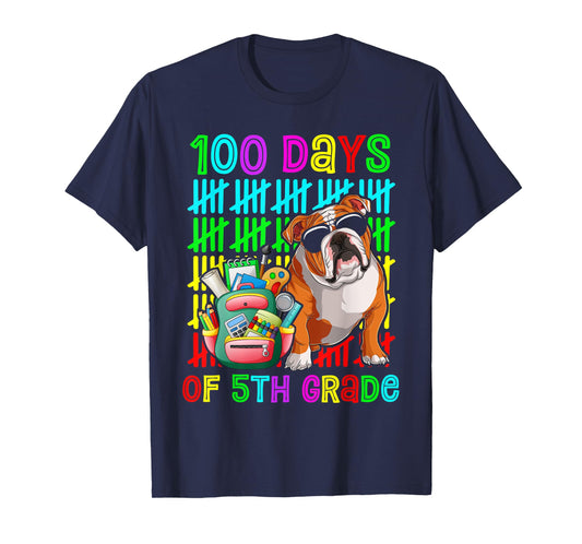 100th Day Of 5th Grade Boys Kids English Bulldog Dog Lovers T-Shirt