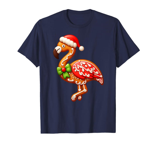 Funny Gingerbread Man Flamingo Christmas Womens Mens Kids T-Shirt