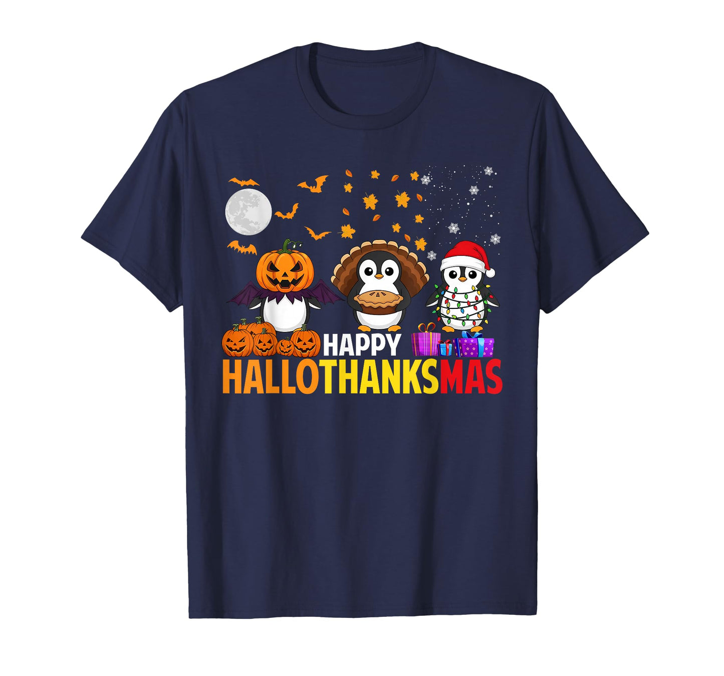 Penguin Christmas Halloween Costume Happy Hallothanksmas T-Shirt