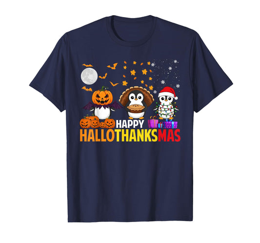 Penguin Christmas Halloween Costume Happy Hallothanksmas T-Shirt