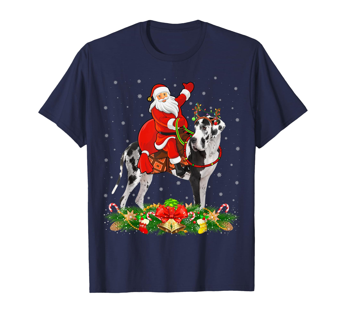 Xmas Decor Funny Santa Riding Great Dane Dog Christmas Men Women Kids T-Shirt