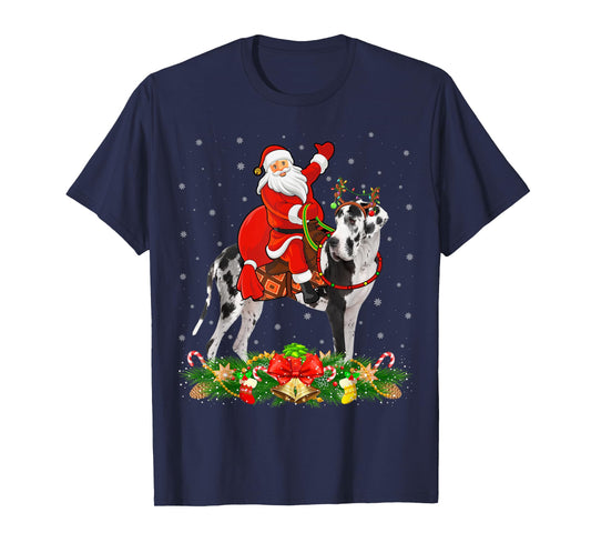 Xmas Decor Funny Santa Riding Great Dane Dog Christmas Men Women Kids T-Shirt