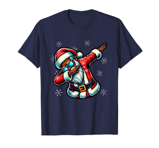 Black African American Christmas Dabbing Santa Claus PJ T-Shirt