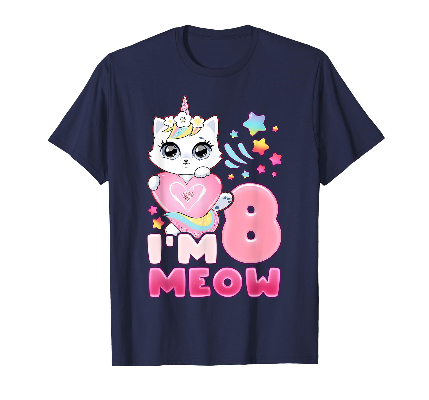 Birthday girl 8 years old, cat, unicorn, 8th birthday T-Shirt