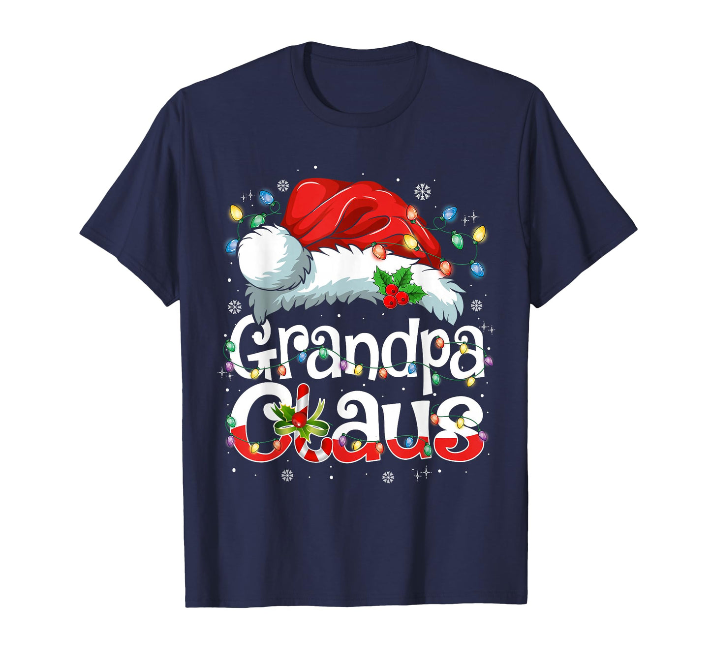 Grandpa Claus Shirt Christmas Lights Pajama Family Matching T-Shirt