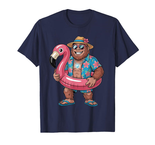 Pink Flamingo Bigfoot Hawaiian Costume Tropical Summer Beach T-Shirt