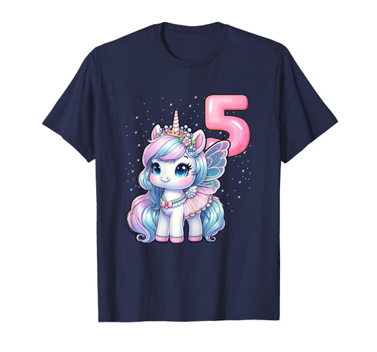 Unicorn Fairy 5th Birthday 5 Year Old Party Girls Outfit T-Shirt