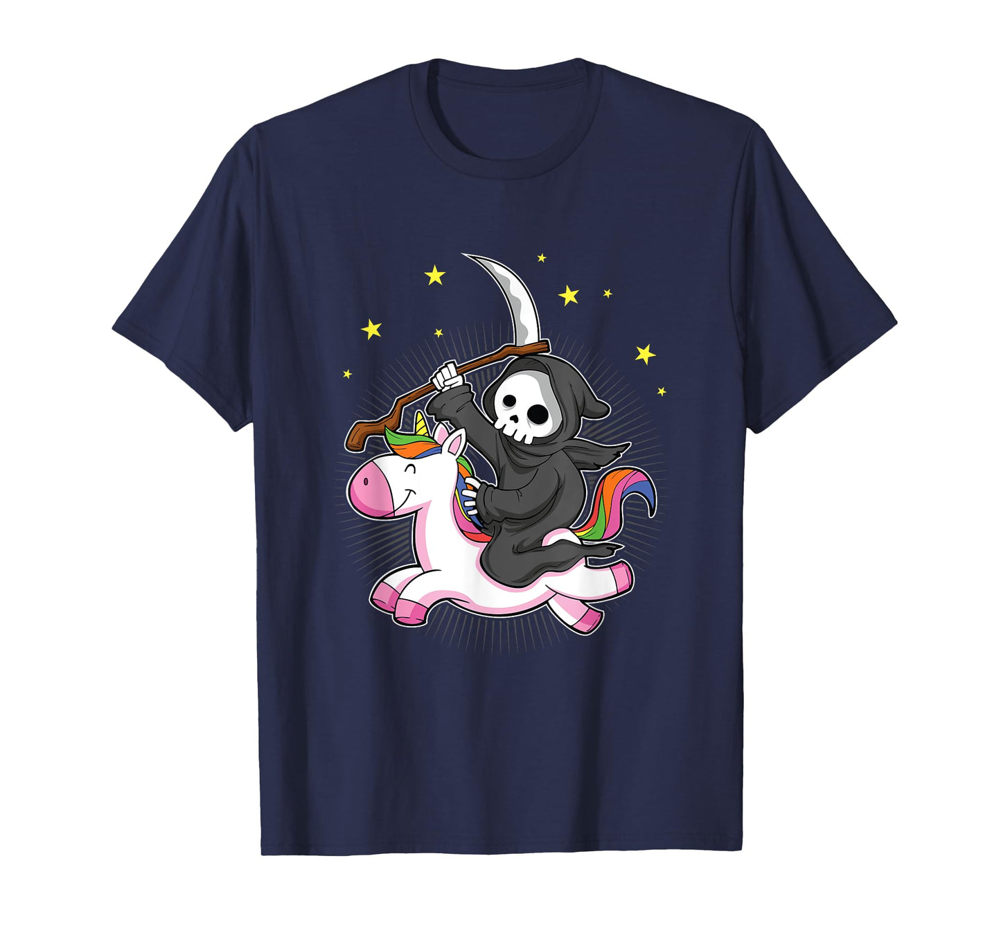 Death Metal Rock Music Halloween Grim Reaper Riding Unicorn T-Shirt