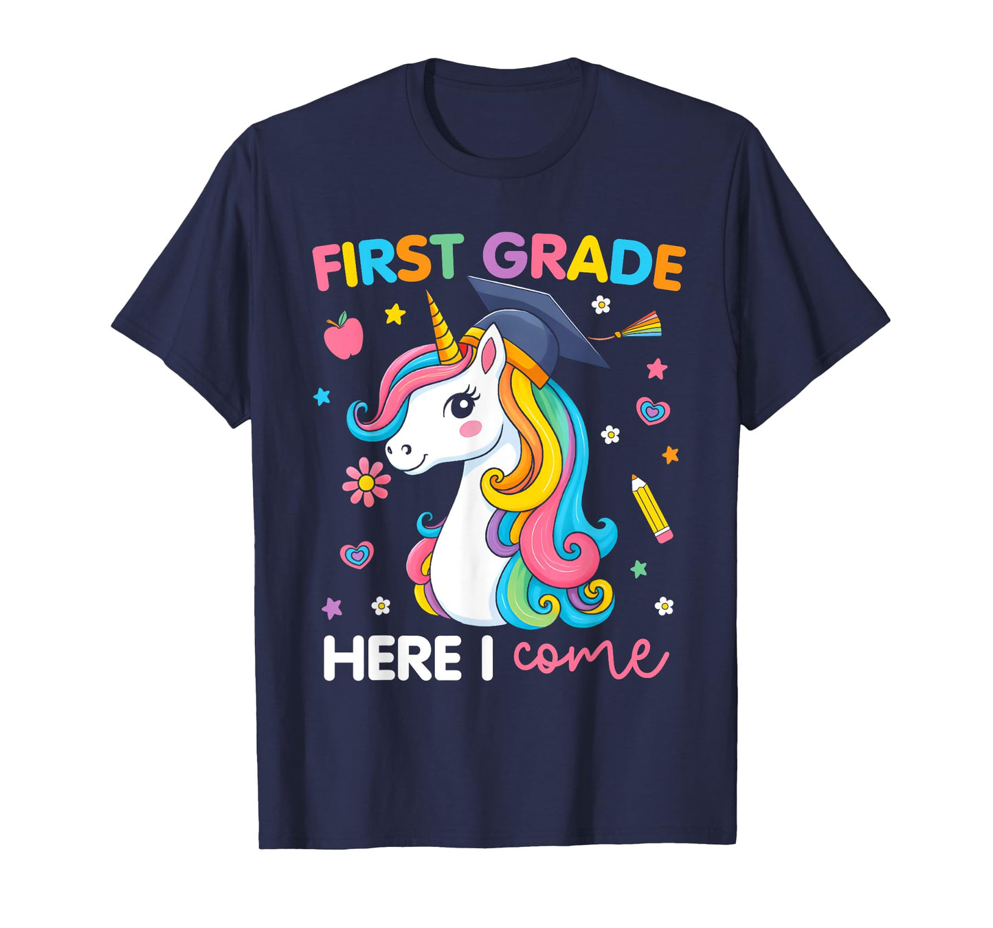 First Grade Here I Come Unicorn Girls Kids Back To School T-Shirt