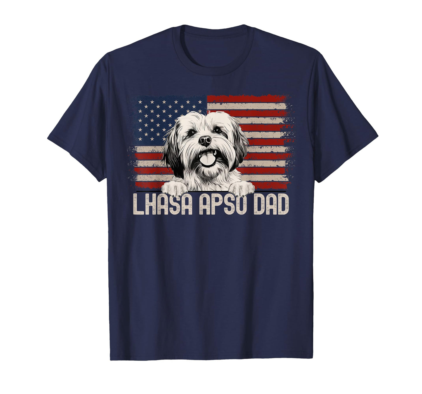 Best Dog Dad Ever American Flag - Lhasa Apso Dad T-Shirt