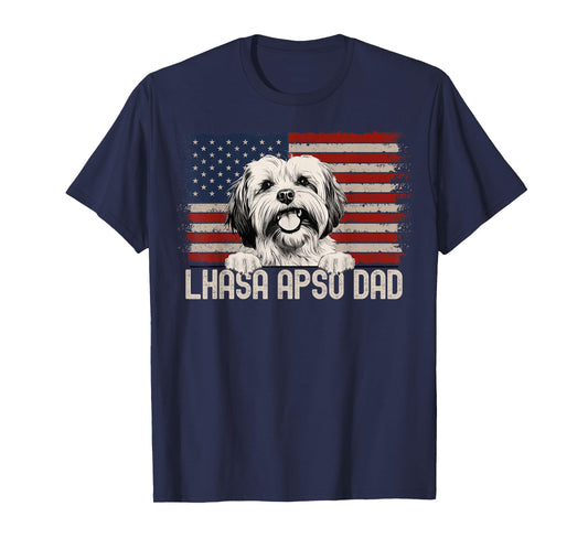Best Dog Dad Ever American Flag - Lhasa Apso Dad T-Shirt