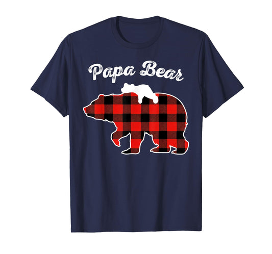 Papa Bear Flannel Red Plaid Pajama Family Matching XMAS T-Shirt