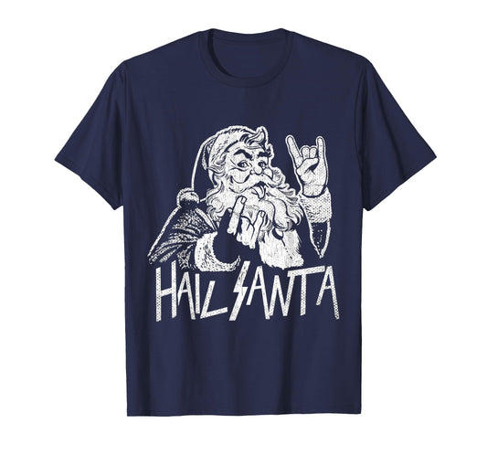 Hail Santa Heavy Metal Goth Sarcastic Rock Band Christmas T-Shirt