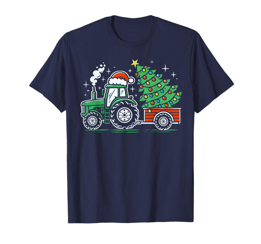 Farm Truck Christmas Tree Tractor Farmer Xmas Boys Kids T-Shirt