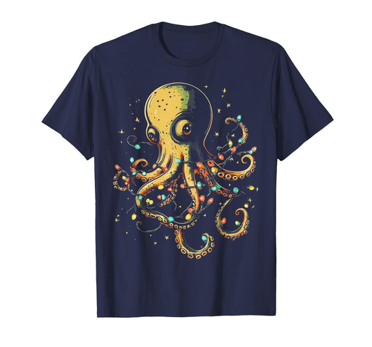 Christmas Lights Sea Octopus Marine Biology Ocean Animal T-Shirt