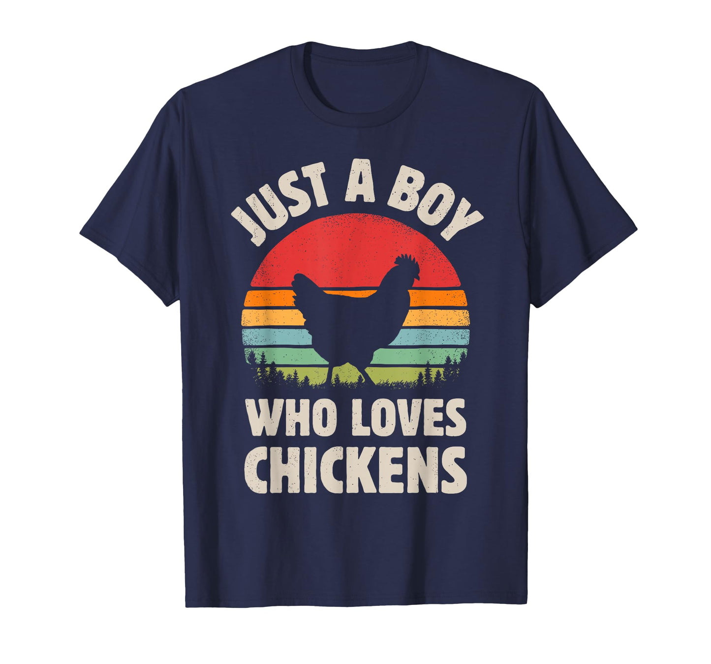 Chicken Just A Boy Who Loves Retro Farm Animal Farmer Sunset T-Shirt