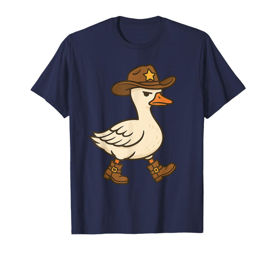 Cowboy Sheriff Duck Funny Western Boots Patrol Goose Humor T-Shirt