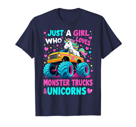 Just a Girl Who Loves Monster Trucks Unicorns T-Shirt