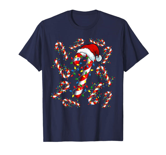 Red and White Candy Cane Santa Funny Christmas Xmas Lights T-Shirt
