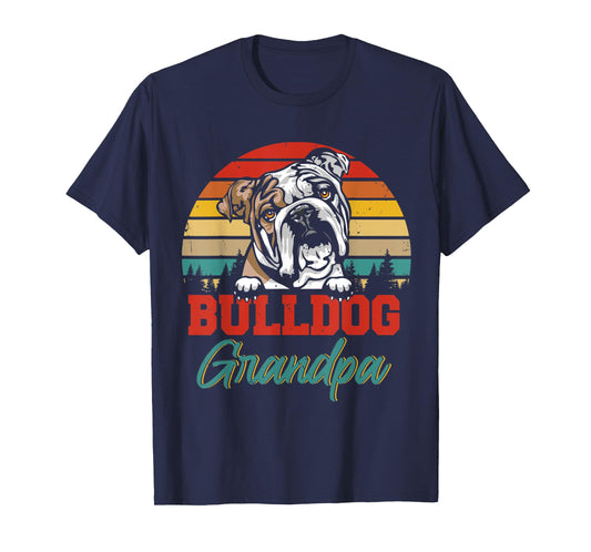 Vintage Retro Bulldog Grandpa Cool Father's Day Dog Lover T-Shirt for Men Women