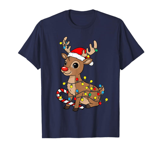 Cute Reindeer Candy Christmas Lights Santa Xmas Pajama T-Shirt