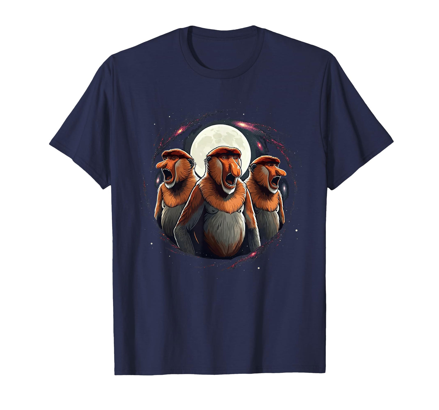3 Proboscis Monkeys Moon Howling Funny Meme Men Women Kids T-Shirt