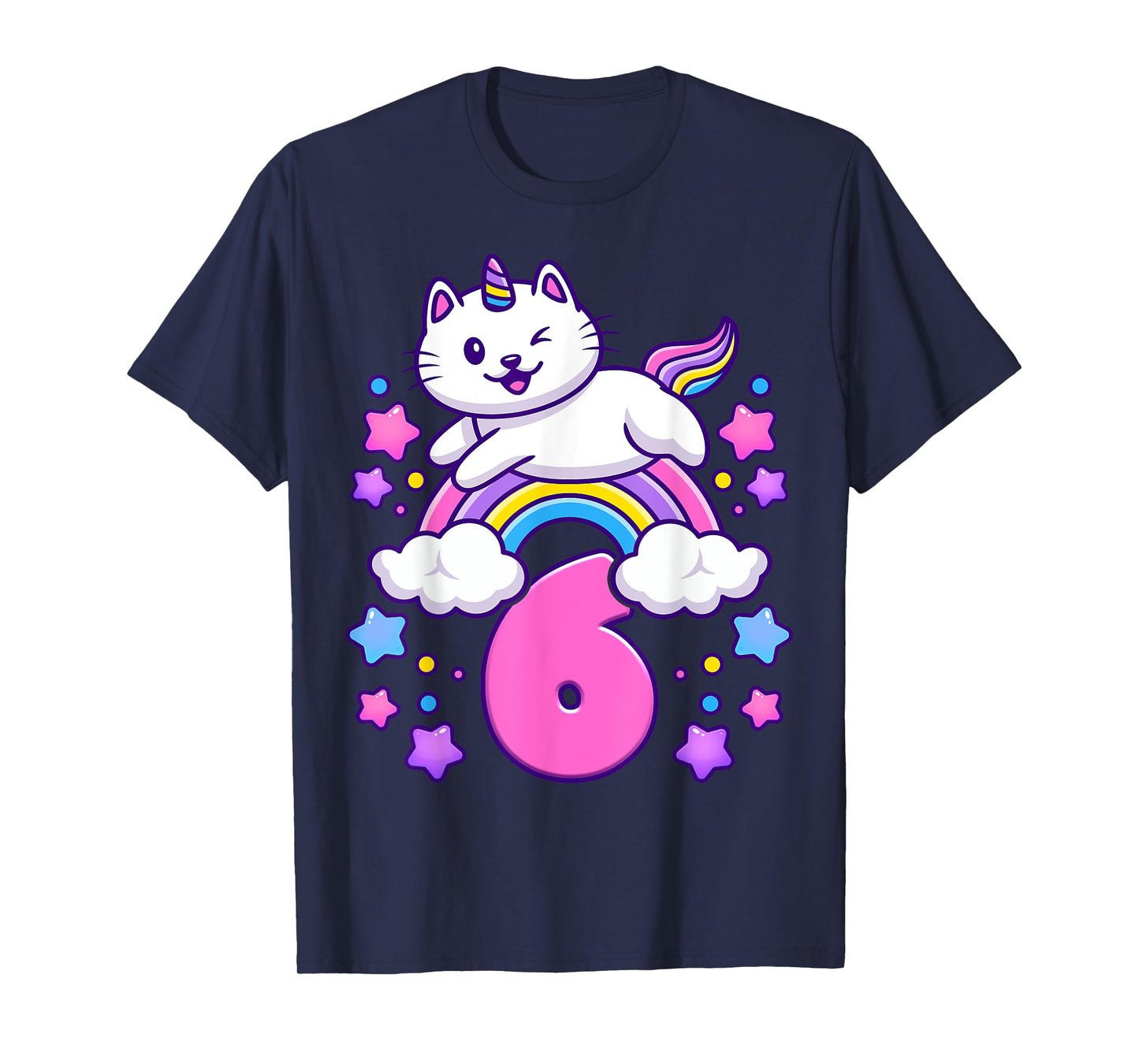 Birthday girl 6 years old, cat, unicorn, 6th birthday T-Shirt