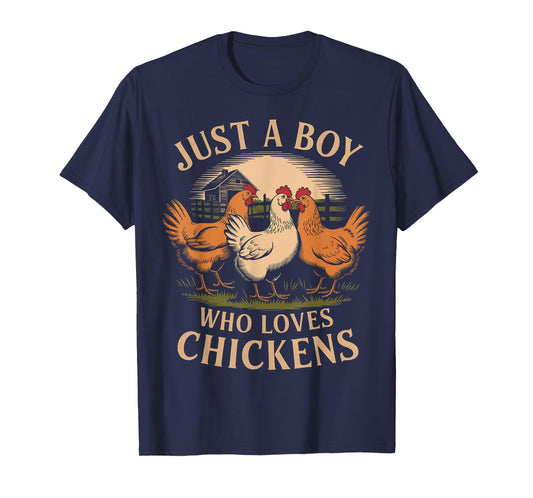 Just a Boy Who Loves Chickens Farm Life Vintage Boys Chicken T-Shirt