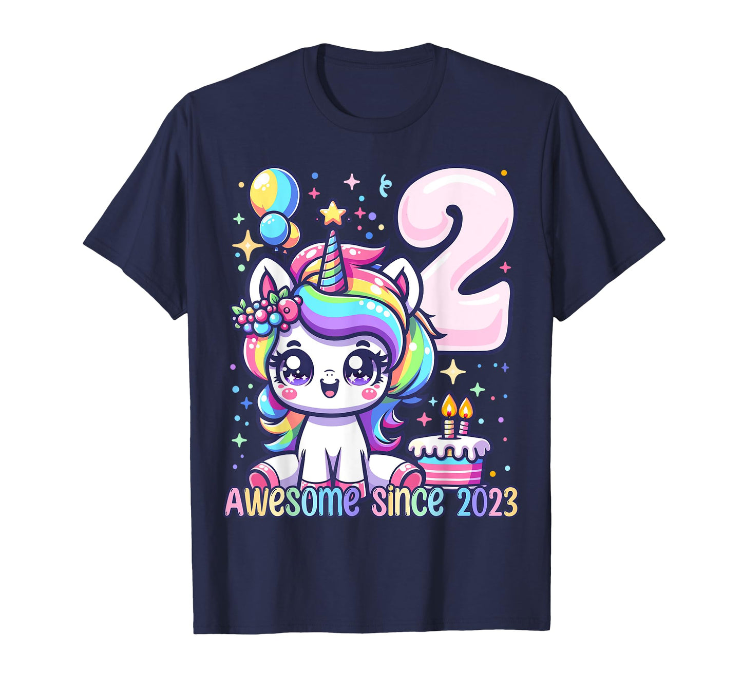 Unicorn 2nd Birthday 2 Year Old Unicorn Party Girls Outfit T-Shirt