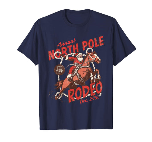 North Pole Rodeo Tee Cowboy Santa Horseback Santa Claus T-Shirt