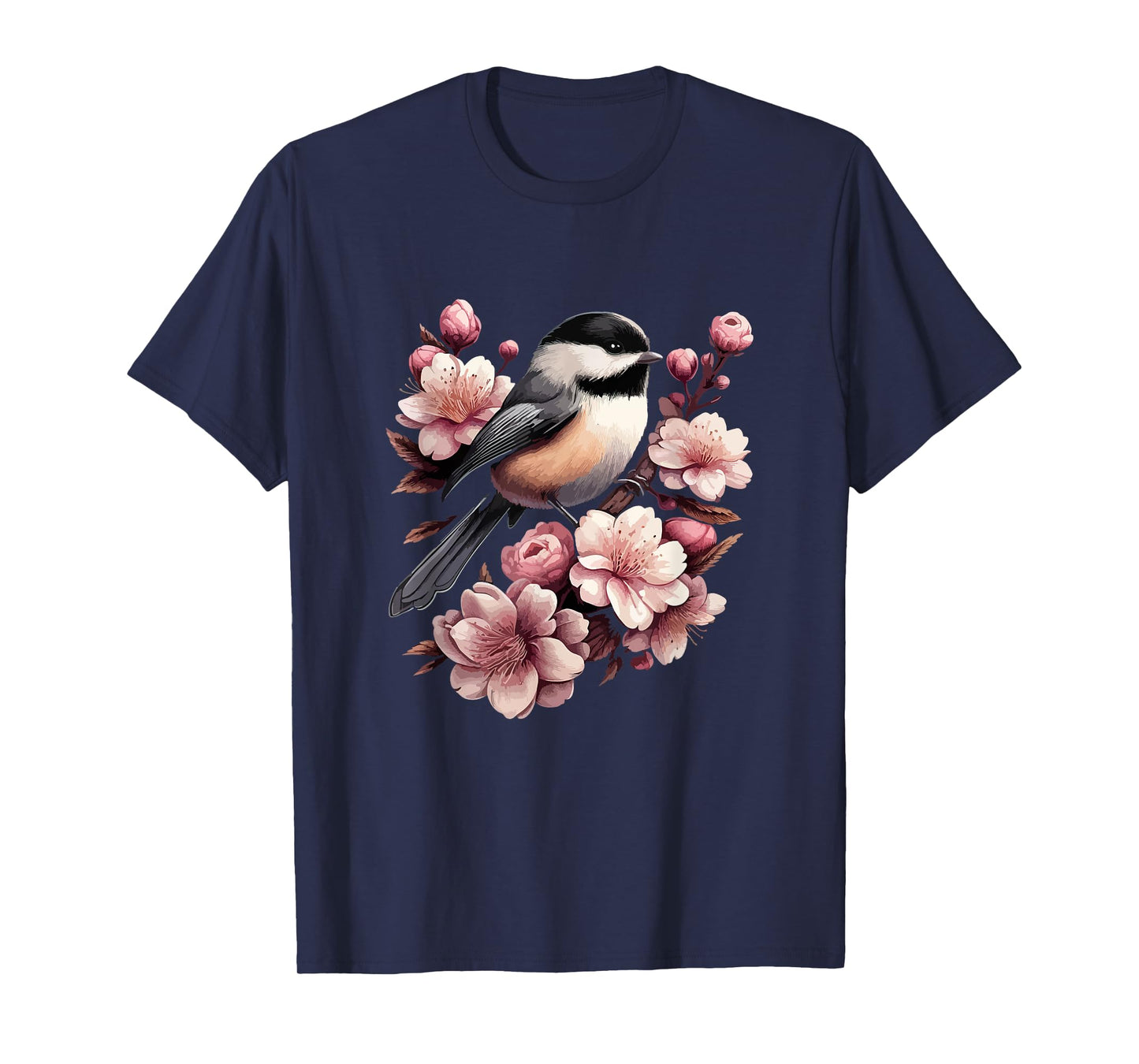 Chickadee Blossom Spring Birdwatching Bird Lover Cute T-Shirt