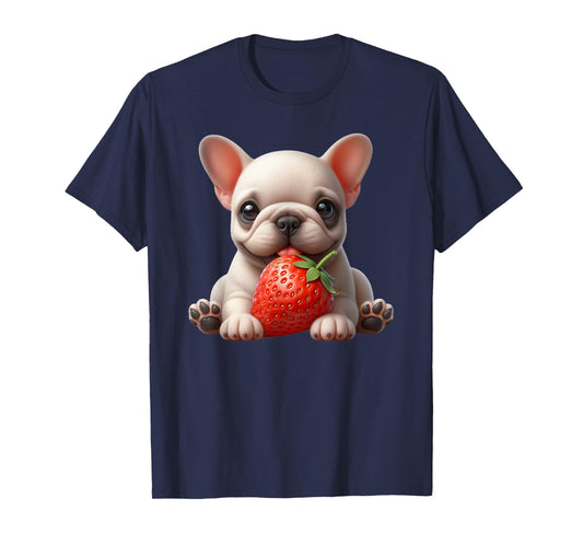 Funny French Bulldog Graphic Cute Dog Eating Strawberry T-Shirt
