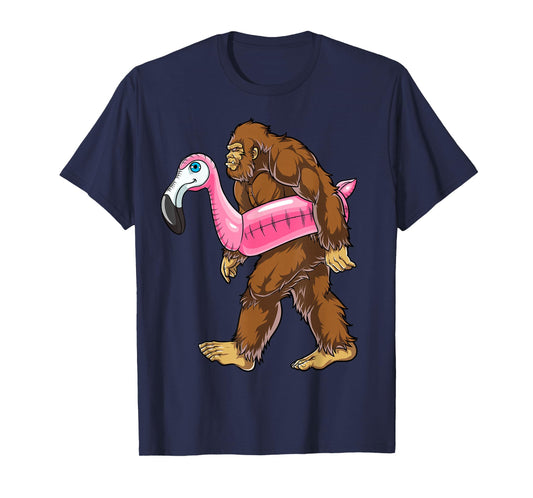 Pool Party Bigfoot Flamingo Men Women Sasquatch Pink Float T-Shirt