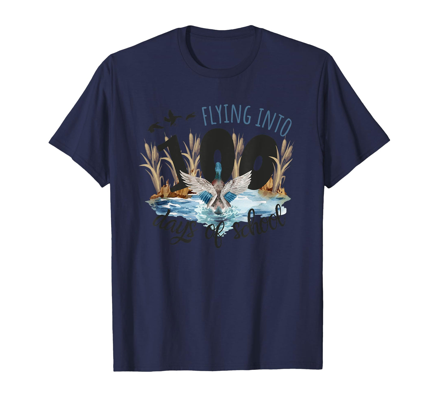 Flying into 100 Days of School Duck Hunting 100th Day Party T-Shirt