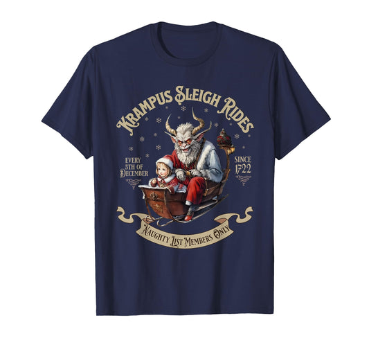 Funny Vintage Krampus Sleigh Rides Spooky Christmas Season T-Shirt